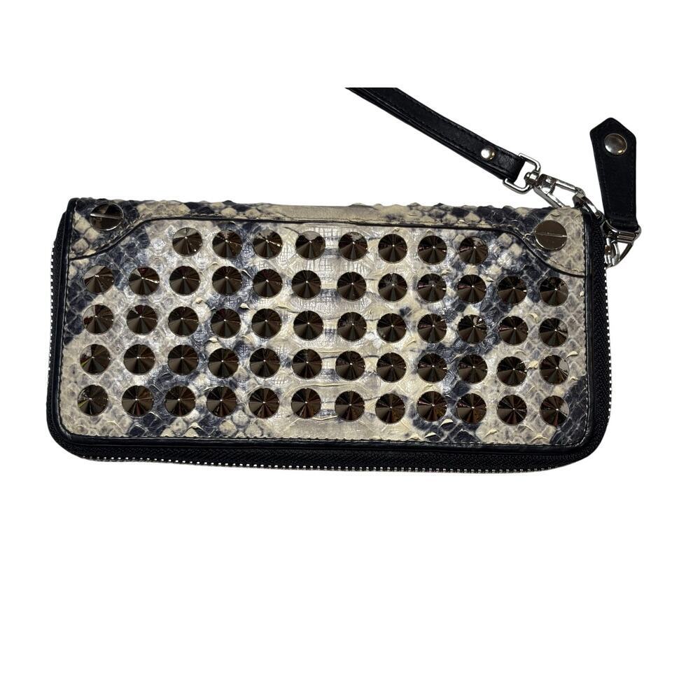 Be&D Studded Python Embossed Zip Around Wristlet Wallet
